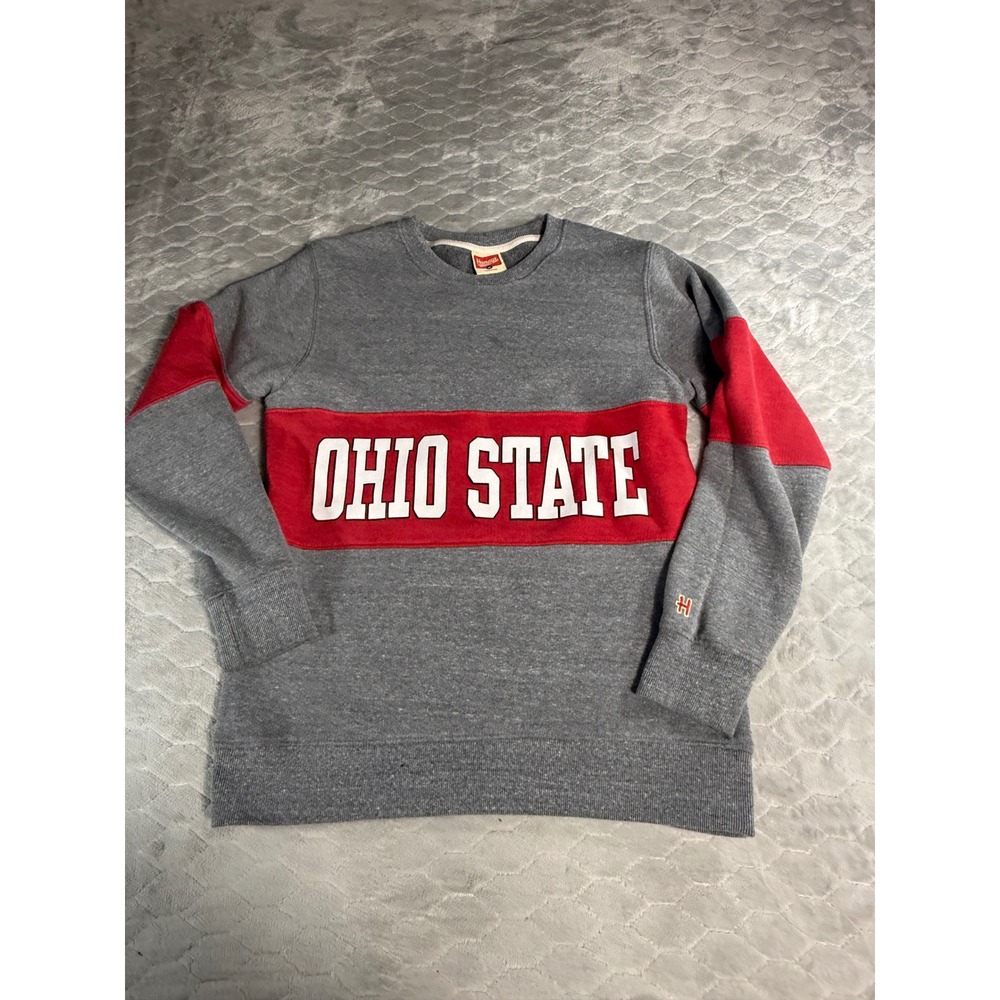 Ohio State Buckeyes Sweatshirt Mens Medium Gray Red Color Block Y2K Made in USA